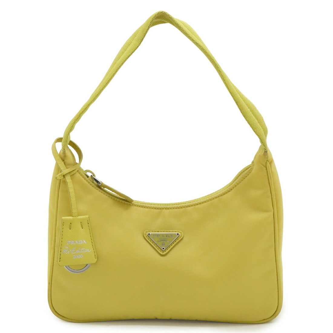 PRADA Triangle Re-Edition 2000 Shoulder Bag/Handbag in Yellow Nylon (1NE515): --- Catalog ---Category: SizeSize (HxWxD): 12cm x 22cm x 6cm / 4.72'' x 8.66'' x 2.36''Category: DesignType: Handbag, Shoulder bagColor: YellowGender: WomenMaterial: Nylon Category: GeneralMPN: 1NE515