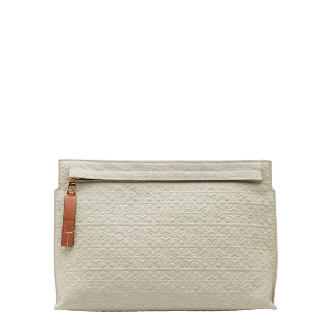 LOEWE Repeat Anagram T-Pouch Clutch Bag in Light Green and Brown Canvas Leather for Women: --- Catalog ---Category: SizeSize (HxWxD): 20cm x 29.5cm x 4.5cm / 7.87'' x 11.61'' x 1.77''Category: DesignType: Clutch bag, PouchColor: Brown, Light greenGender: WomenMaterial: Canvas , Leather Cate