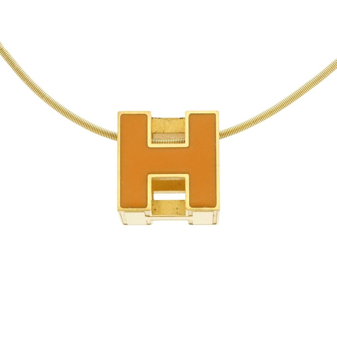 HERMES Hermès Carge d'Ache H Cube Necklace Choker Snake Chain Orange: --- Catalog ---Category: SizeNeck Circumference: 43 cm / 16.92''Category: DesignColor: OrangeStyle: CasualGender: WomenChain Type: Snake chainNecklace Type: NecklaceCategory: GeneralBrand: Hermes--- I
