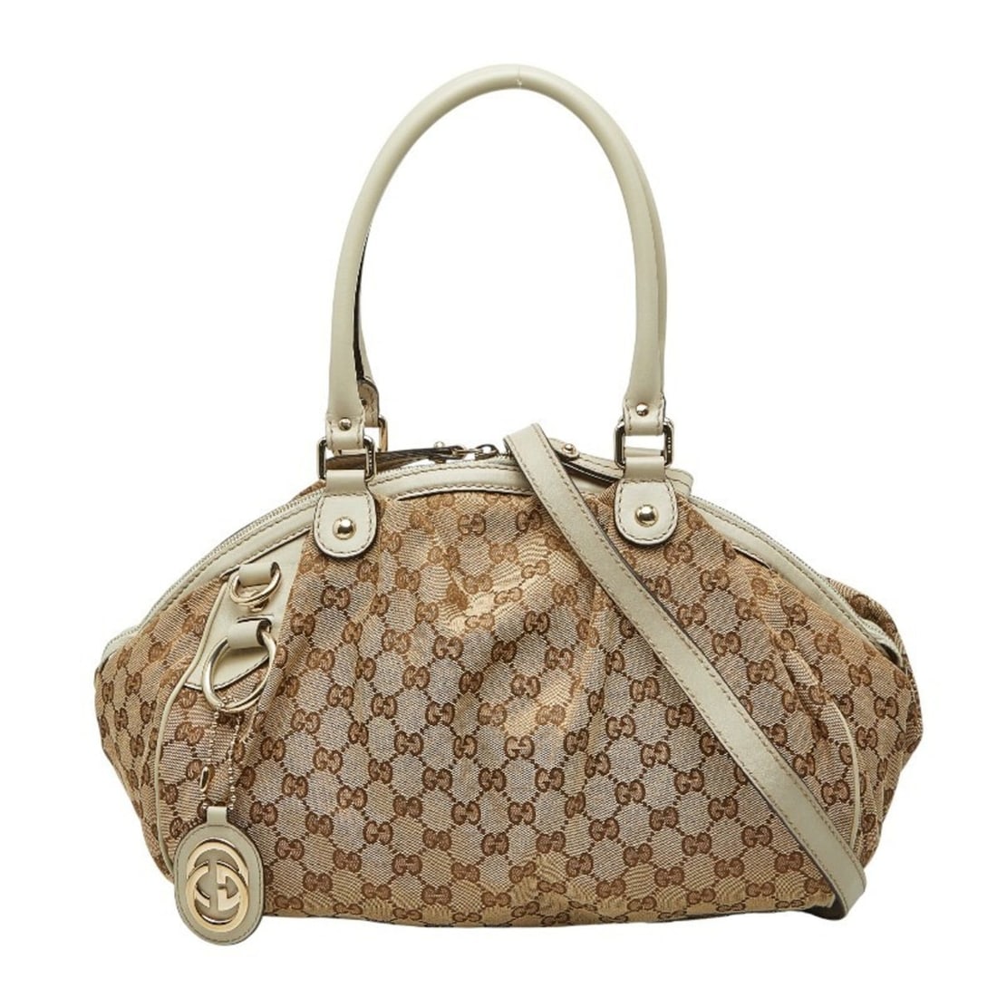 Gucci GG Canvas Sukey Handbag/Shoulder Bag 2WAY 223974 Beige White Leather Women's GUCCI: --- Catalog ---Category: SizeSize (HxWxD): 30cm x 31.5cm x 13cm / 11.81'' x 12.4'' x 5.11''Category: DesignType: Handbag, Shoulder bagColor: Beige, WhiteGender: WomenMaterial: Canvas , Leather Categor