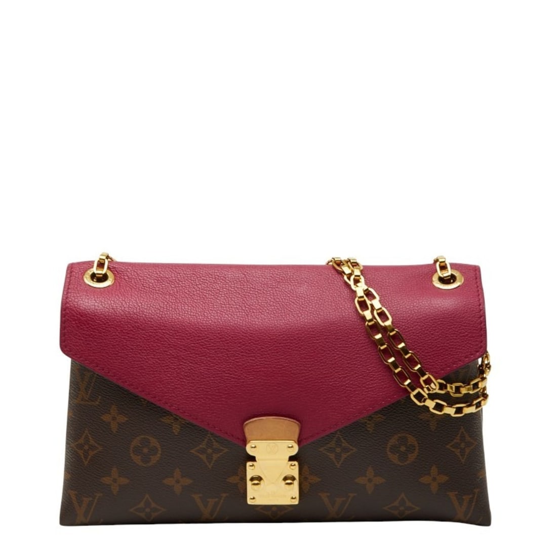 Louis Vuitton Monogram Pallas Chain Shoulder Bag M41635 Brown, Grape, and Purple Leather Women's: --- Catalog ---Category: SizeSize (HxWxD): 17cm x 27cm x 5cm / 6.69'' x 10.62'' x 1.96''Category: DesignType: Shoulder bagColor: Brown, Grape, PurpleGender: WomenMaterial: PVC , Leather Category: Gene