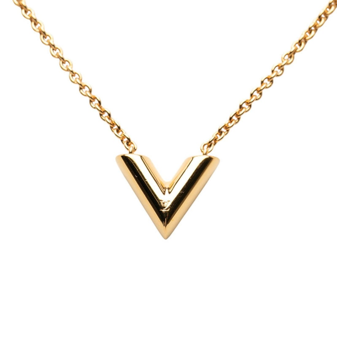 Louis Vuitton Essential V Necklace M61083 Gold Plated Women's LOUIS VUITTON: --- Catalog ---Category: SizePendant Size: 12.6mm x 16mm / 0.49'' x 0.62''Neck Circumference: 47 cm / 18.5''Category: DesignColor: GoldGender: WomenMaterial: Gold platingNecklace Type: NecklaceCategor