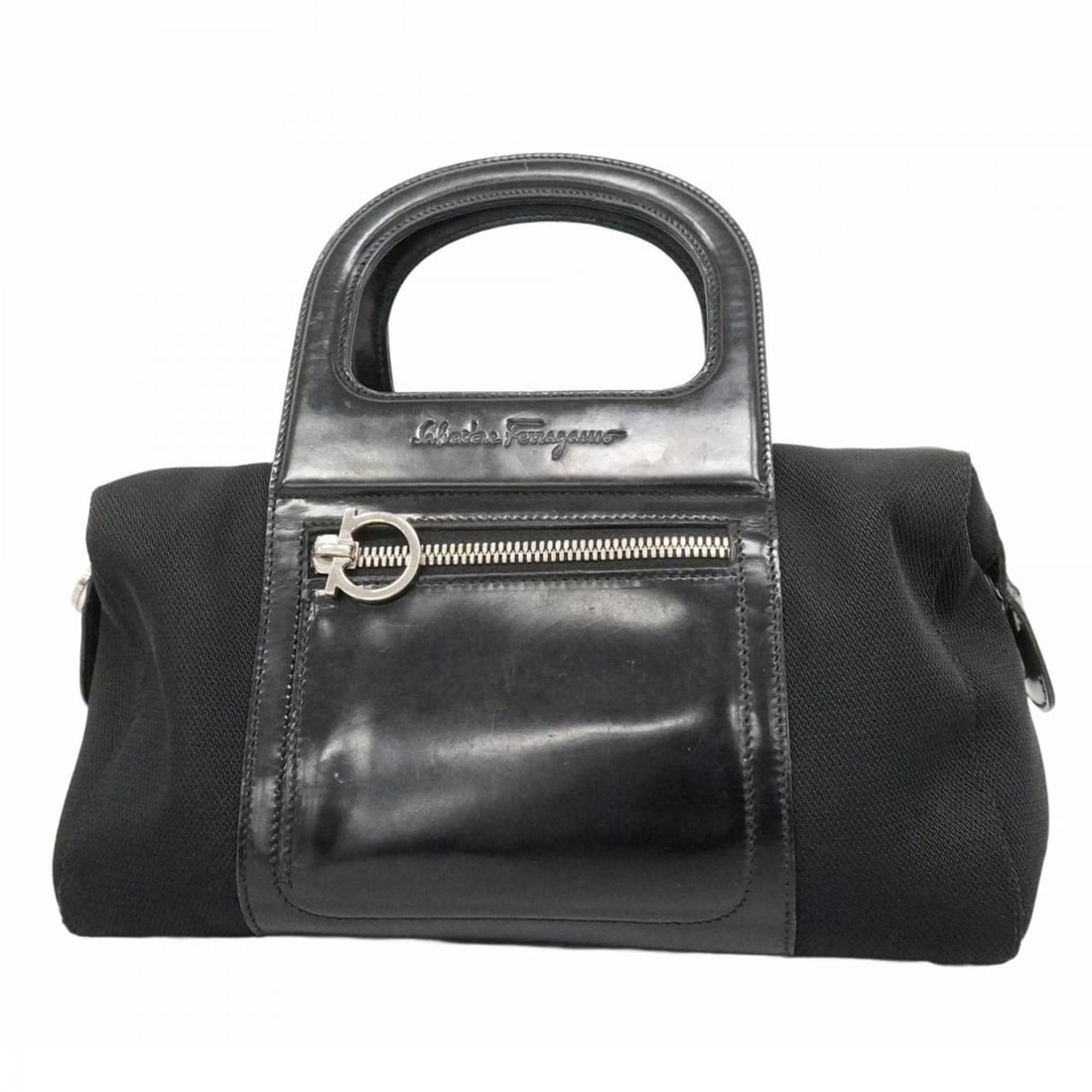 Salvatore Ferragamo Gancini handbag in black nylon for women: --- Catalog ---Category: SizeSize (HxWxD): 15cm x 26cm x 8.5cm / 5.9'' x 10.23'' x 3.34''Category: DesignType: HandbagColor: BlackGender: WomenMaterial: Nylon Hardware Color: SilverCategory: GeneralBr