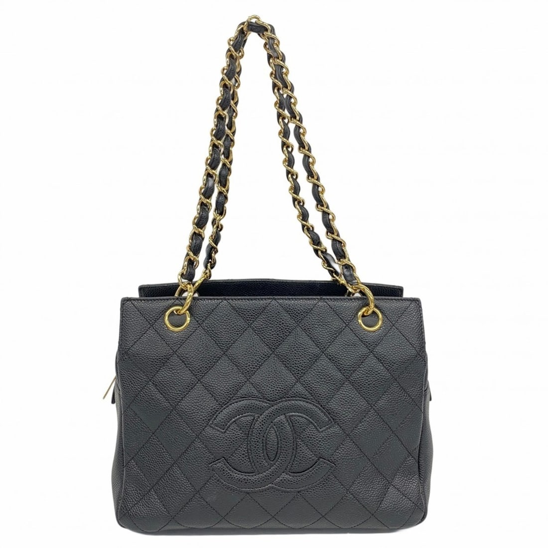 Chanel Matelasse Shoulder Bag with Chain, Caviar Skin, Black, Women's: --- Catalog ---Category: SizeSize (HxWxD): 19cm x 25cm x 14cm / 7.48'' x 9.84'' x 5.51''Category: DesignType: Shoulder bagColor: BlackGender: WomenMaterial: Grained Calfskin Hardware Color: GoldCatego