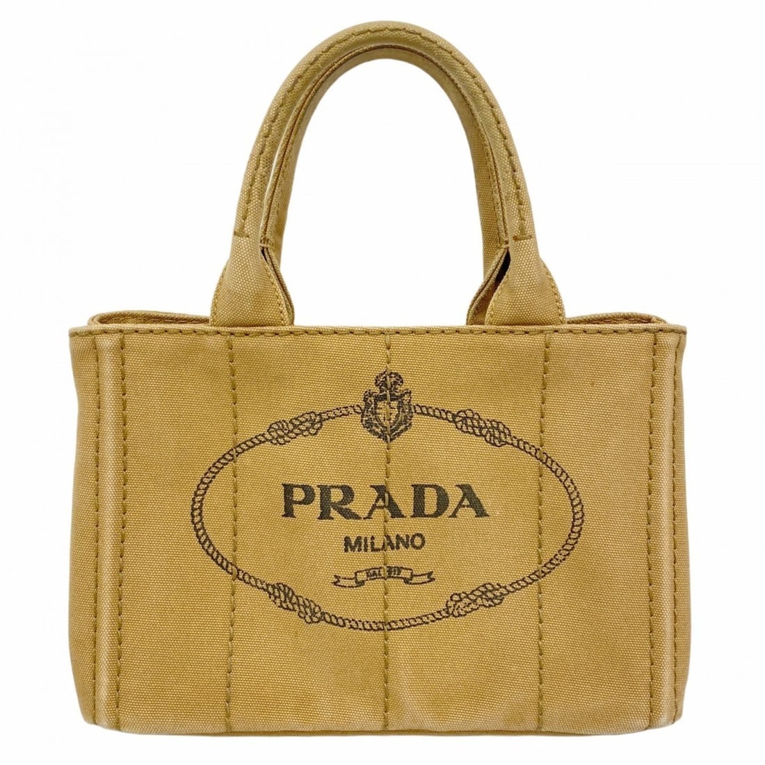 Prada Canapa Canvas Tote Bag, Brown, Women's: --- Catalog ---Category: SizeSize (HxWxD): 18cm x 28cm x 15cm / 7.08'' x 11.02'' x 5.9''Category: DesignType: Tote bagColor: BrownGender: WomenMaterial: Canvas Hardware Color: GoldCategory: GeneralBra