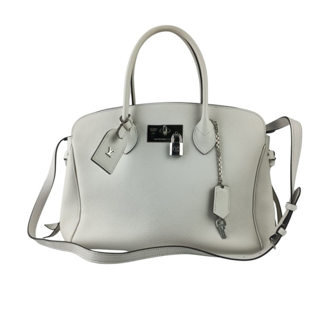LOUIS VUITTON Mila MM M55024 Handbag in White Calfskin for Women: --- Catalog ---Category: SizeSize (HxWxD): 26cm x 30cm x 15.5cm / 10.23'' x 11.81'' x 6.1''Category: DesignType: Handbag, Shoulder bag, Tote bagColor: WhiteGender: Men,WomenClosure: Turn lockMaterial: