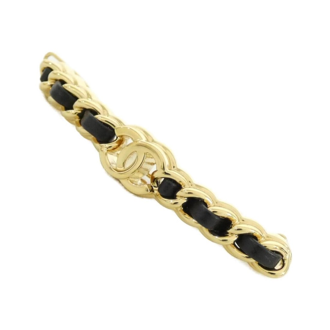 Chanel Barrette: --- Catalog ---Category: SizeSize (LxW): 1cm x 7cm / 0.39'' x 2.75''Category: DesignType: BarretteColor: Black, GoldGender: WomenMaterial: LeatherCategory: GeneralBrand: Chanel--- Item List ---Section