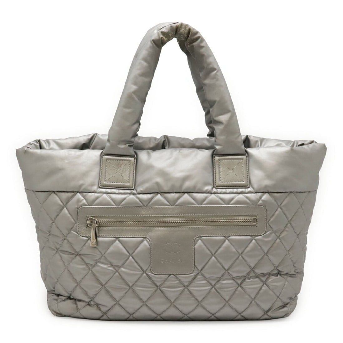 CHANEL Coco Cocoon Medium Tote MM Shoulder Bag Quilted Nylon Silver A48611 (1 of 16)