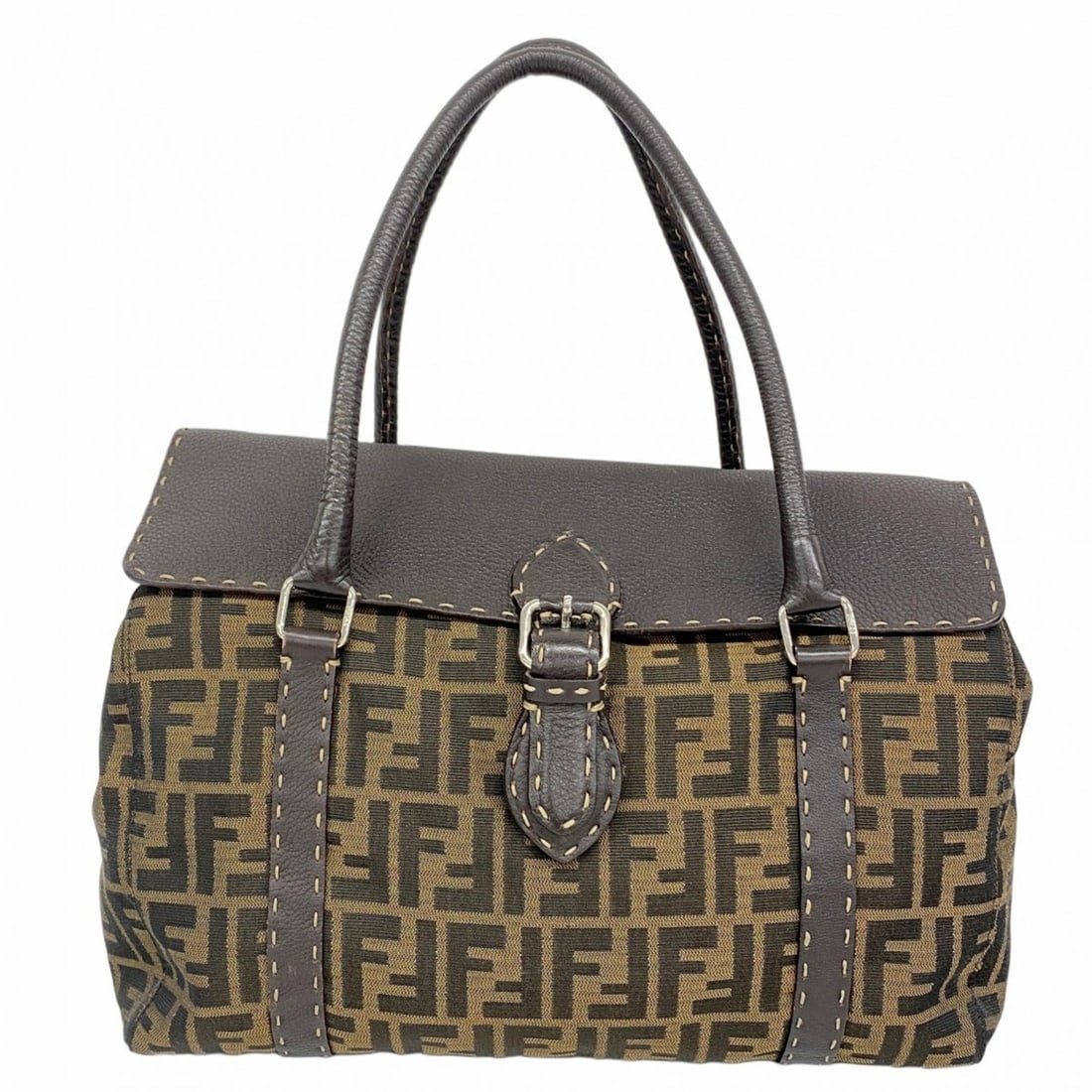 Fendi Zucca nylon canvas handbag in brown for women: --- Catalog ---Category: SizeSize (HxWxD): 28cm x 35cm x 13cm / 11.02'' x 13.77'' x 5.11''Category: DesignType: HandbagColor: BrownGender: WomenMaterial: Nylon canvas Hardware Color: SilverCategory: G