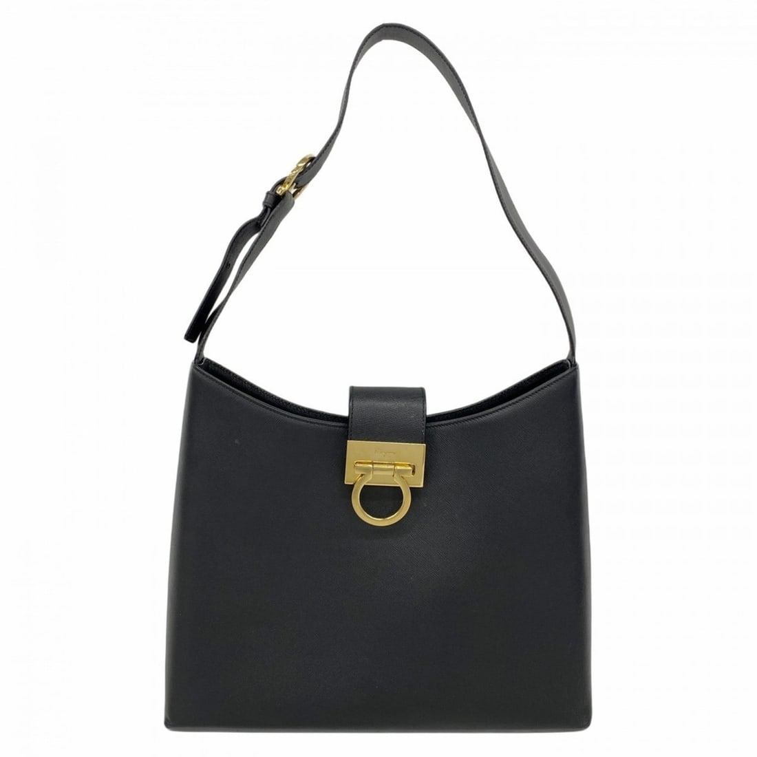 Salvatore Ferragamo Gancini Leather Shoulder Bag, Black, Women's: --- Catalog ---Category: SizeSize (HxWxD): 26cm x 30cm x 7cm / 10.23'' x 11.81'' x 2.75''Category: DesignType: Shoulder bagColor: BlackGender: WomenMaterial: Leather Hardware Color: GoldCategory: Gene