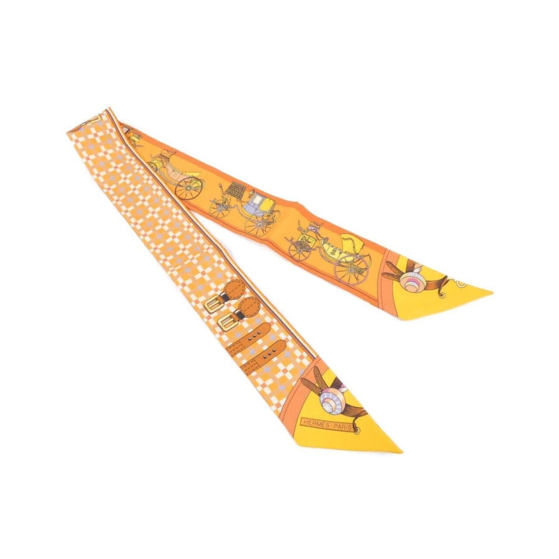 Hermes VOITEURES NOUVELLES Twilly 061342S Scarf Muffler: --- Catalog ---Category: SizeSize (LxW): 86cm x 5cm / 33.85'' x 1.96''Category: DesignType: ScarfColor: OrangeGender: Women,MenMaterial: Silk Category: GeneralMPN: 061342SBrand: Hermes--- Item List