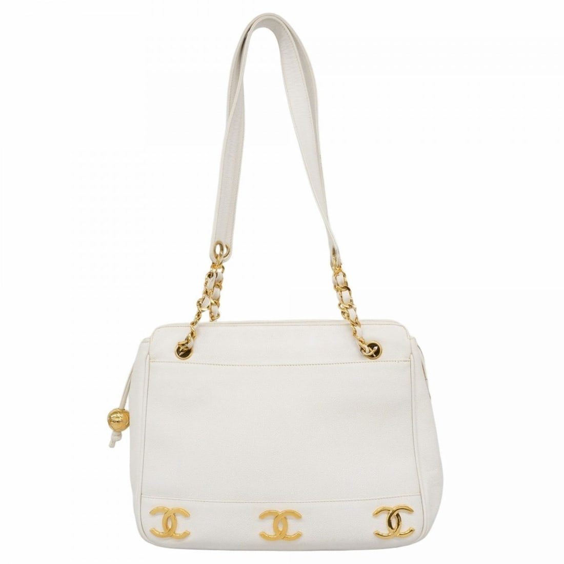 Chanel Triple Coco Caviar Shoulder Bag, White, Women's: --- Catalog ---Category: SizeSize (HxWxD): 25cm x 30.5cm x 9cm / 9.84'' x 12'' x 3.54''Category: DesignType: Shoulder bagColor: WhiteGender: WomenMaterial: Grained Calfskin Hardware Color: GoldCategor