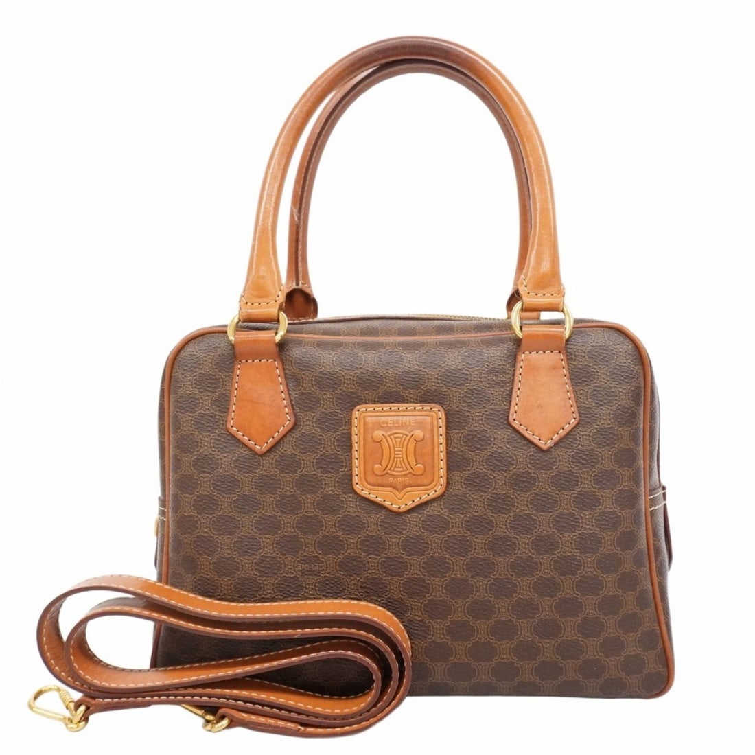 Celine handbag, Macadam brown, 2-way bag for women: --- Catalog ---Category: SizeSize (HxWxD): 18cm x 24.5cm x 10cm / 7.08'' x 9.64'' x 3.93''Category: DesignType: HandbagColor: BrownGender: WomenMaterial: PVC Hardware Color: GoldCategory: GeneralBrand