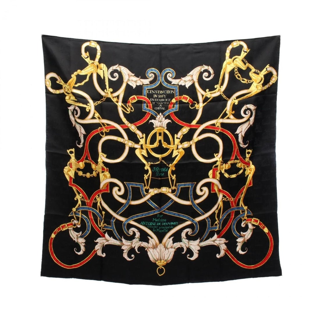 Hermes Hermès Carré 90 L'INSTRVCTION DV ROY Silk Scarf for Women in Black and Multicolor: --- Catalog ---Category: SizeSize (LxW): 88cm x 88cm / 34.64'' x 34.64''Category: DesignType: ScarfColor: Black, Multi-colorGender: WomenMaterial: Silk Category: GeneralBrand: Hermes--- Item List ---S
