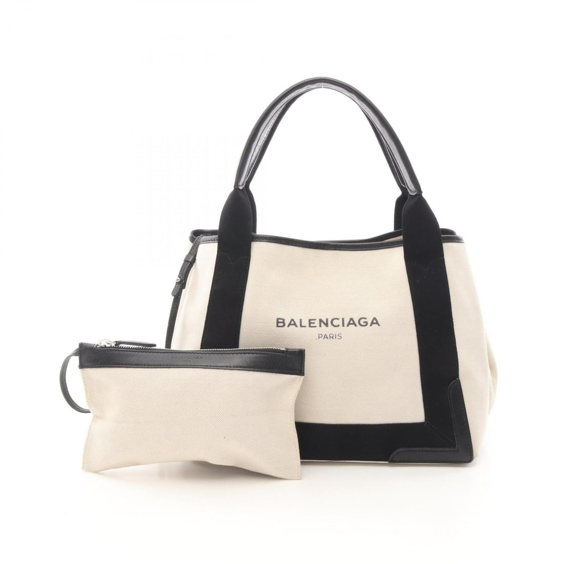 Balenciaga Navy Cabas S Tote Bag, Canvas and Leather, Women's, Ivory Black, 339933: --- Catalog ---Category: SizeSize (HxWxD): 22cm x 30cm x 18cm / 8.66'' x 11.81'' x 7.08''Category: DesignType: Tote bagColor: Black, Ivory, NavyGender: WomenMaterial: Canvas , Leather Category: Genera