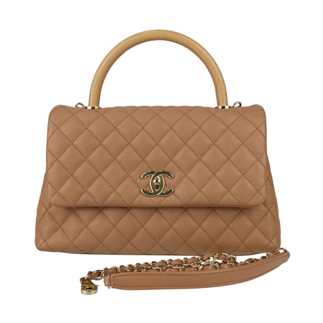 CHANEL Flap Bag A92991 Beige Caviar Leather with Coco Handles, Size 29, Matelasse (1 of 13)