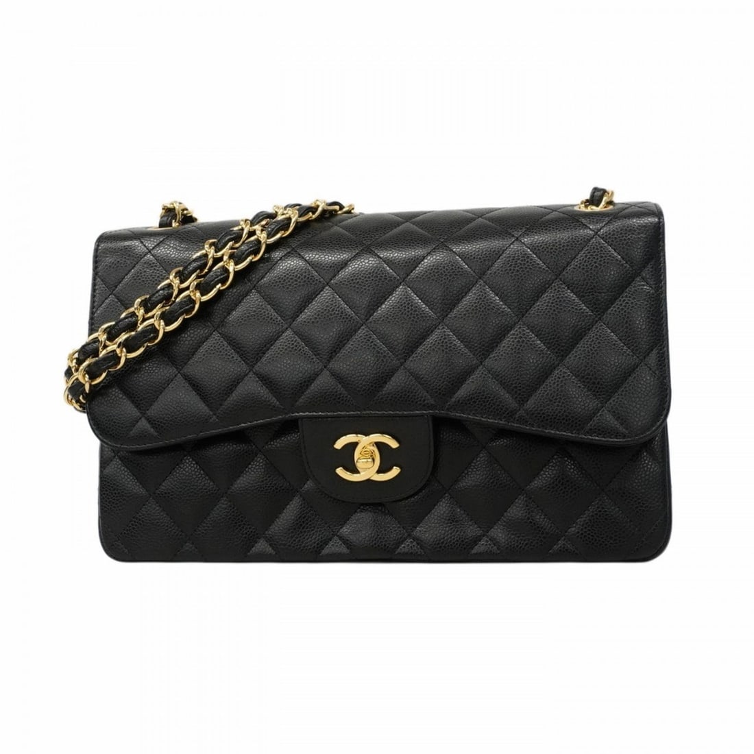 Chanel Shoulder Bag, Deka Matelasse, Double Flap, Chain, Caviar Skin, Black, Women's: --- Catalog ---Category: SizeSize (HxWxD): 21cm x 30cm x 9cm / 8.26'' x 11.81'' x 3.54''Category: DesignType: Shoulder bagColor: BlackGender: WomenMaterial: Grained Calfskin Hardware Color: GoldCatego