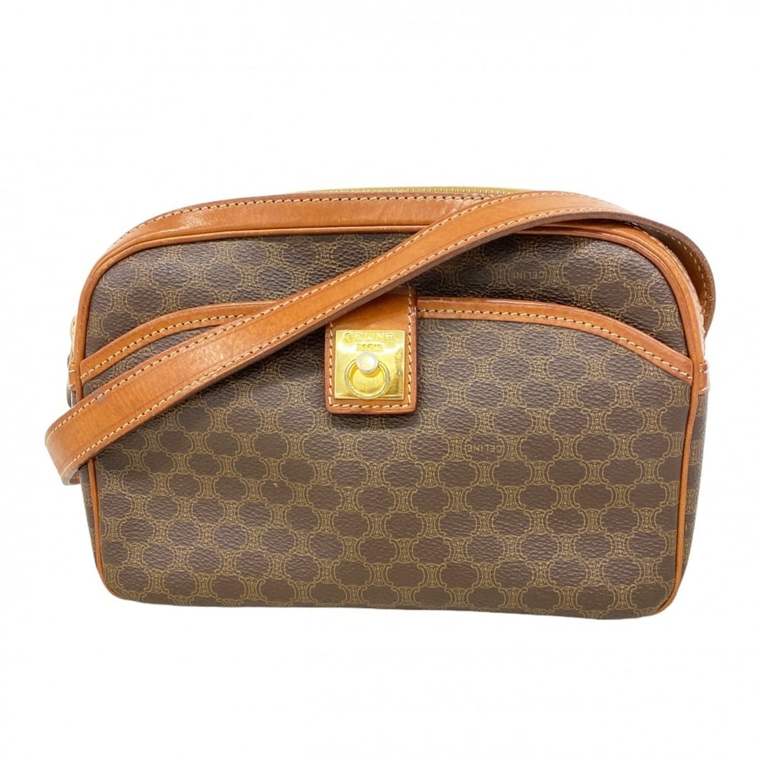 Celine Shoulder Bag Macadam Brown Women's: --- Catalog ---Category: SizeSize (HxWxD): 16cm x 23cm x 7cm / 6.29'' x 9.05'' x 2.75''Category: DesignType: Shoulder bagColor: BrownGender: WomenMaterial: PVC Hardware Color: GoldCategory: GeneralBra