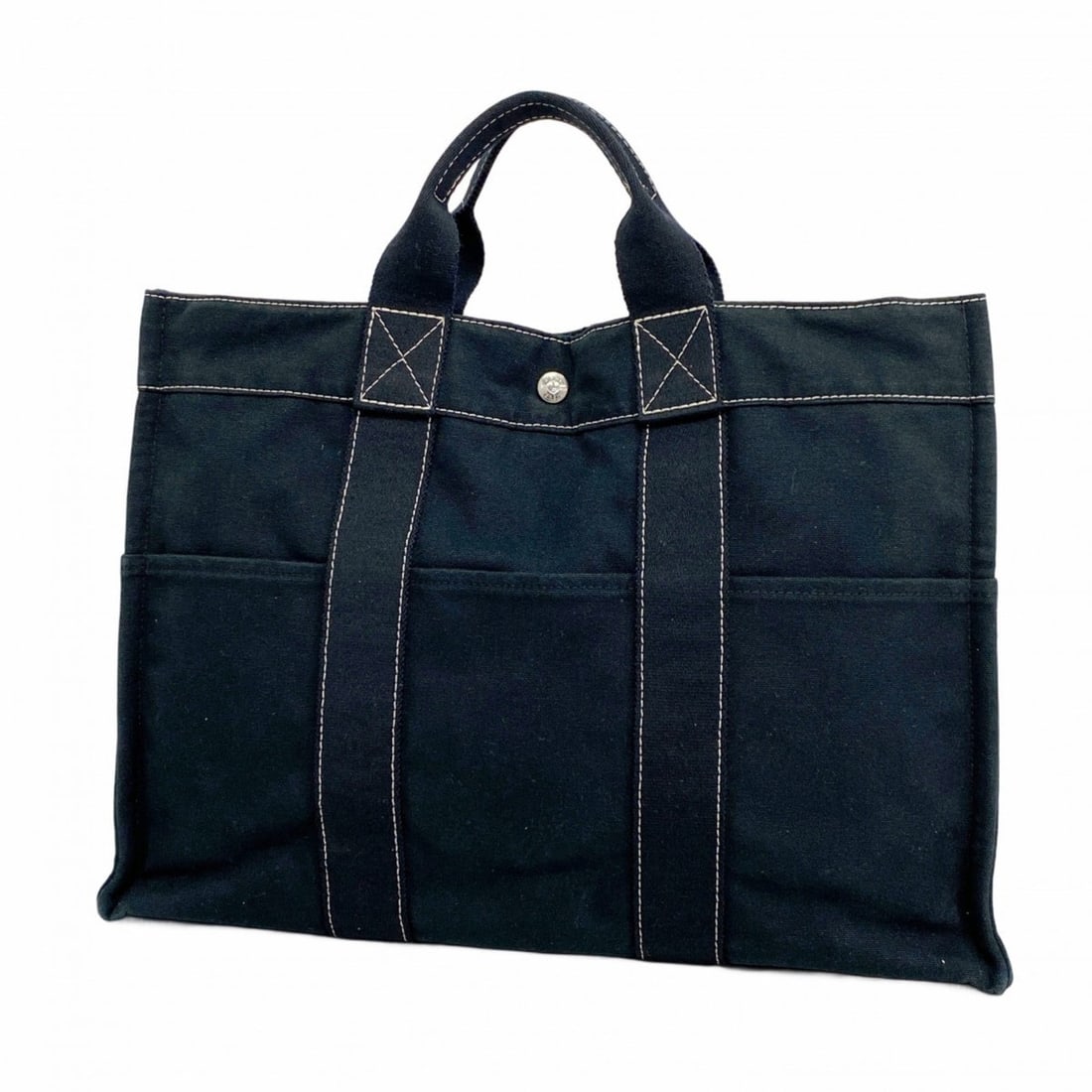 Hermes Hermès Deauville Canvas Tote Bag, Black, Men's and Women's: --- Catalog ---Category: SizeSize (HxWxD): 31cm x 43cm x 10.5cm / 12.2'' x 16.92'' x 4.13''Category: DesignType: Tote bagColor: BlackGender: Men,WomenMaterial: Canvas Hardware Color: SilverCategory: G