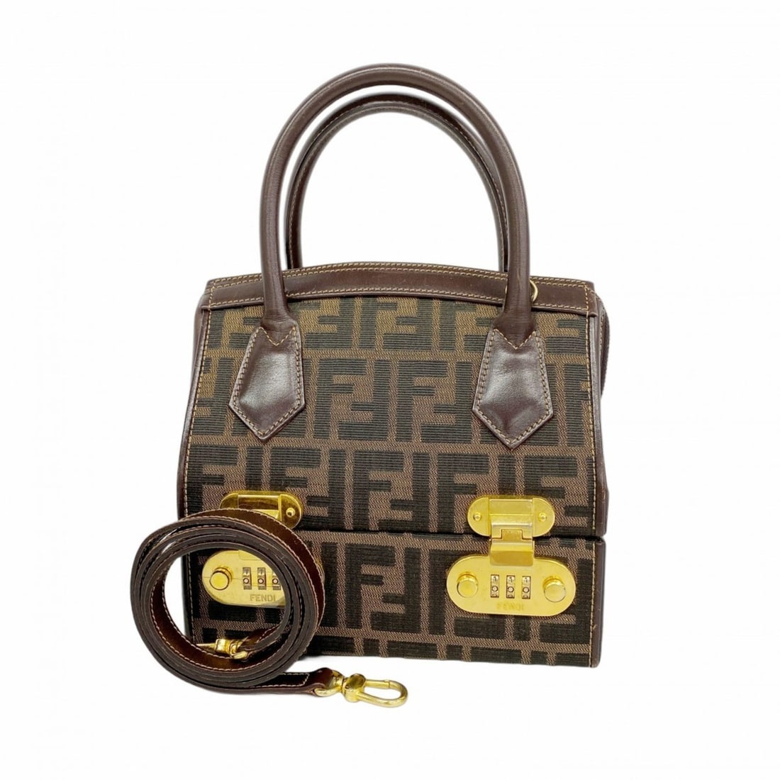 Fendi Zucca nylon canvas handbag, brown, 2-way bag for women: --- Catalog ---Category: SizeSize (HxWxD): 20cm x 20cm x 13cm / 7.87'' x 7.87'' x 5.11''Category: DesignType: HandbagColor: BrownGender: WomenMaterial: Nylon canvas Hardware Color: GoldCategory: Gener