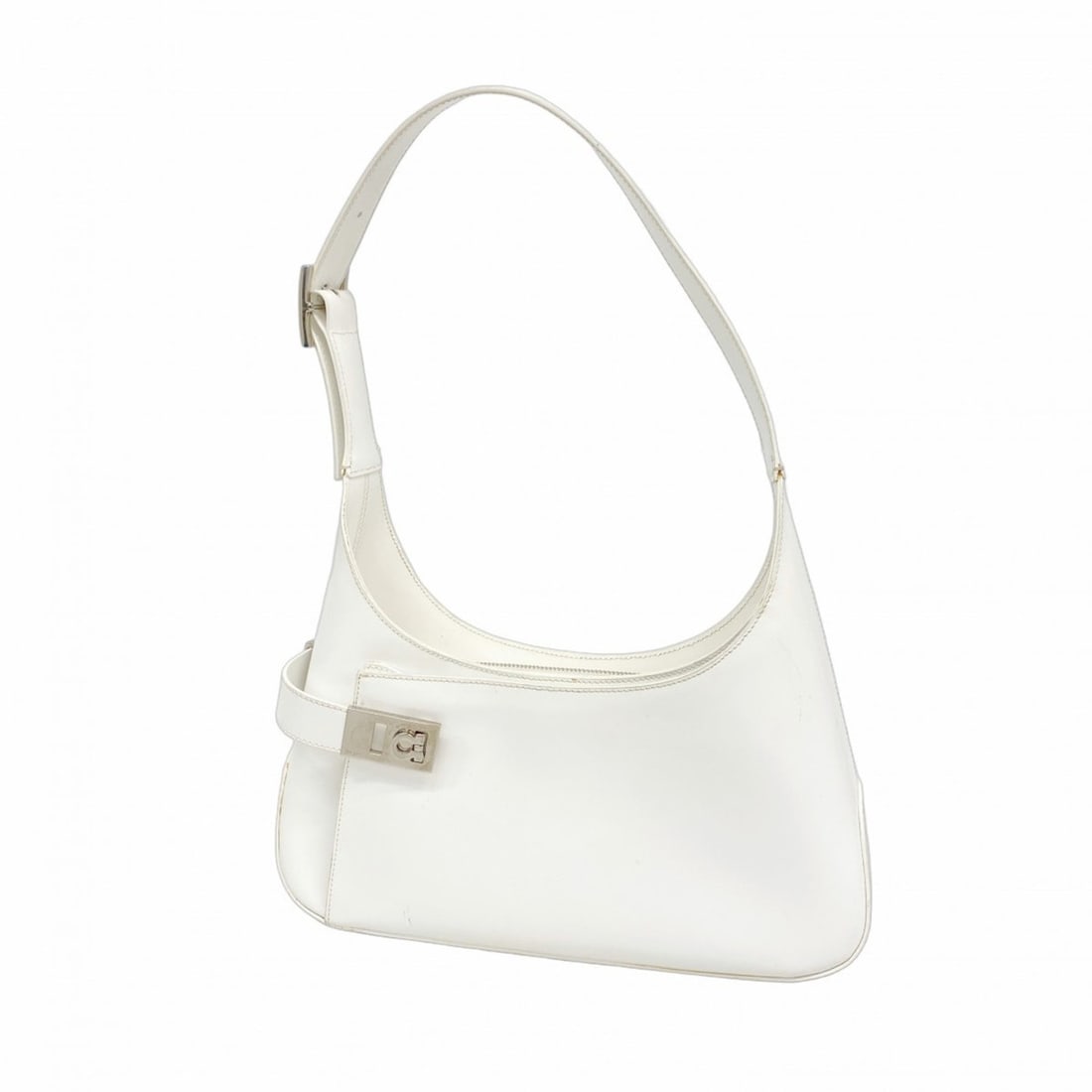Salvatore Ferragamo Gancini Leather Shoulder Bag, White, Women's (1 of 14)