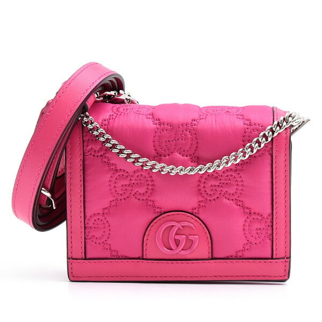 Gucci Women's Mini Shoulder Bag GG Matelasse 3-Way Pink Magenta GUCCI 723777: --- Catalog ---Category: SizeSize (HxWxD): 10cm x 13cm x 4cm / 3.93'' x 5.11'' x 1.57''Category: DesignType: Shoulder bagColor: PinkGender: WomenMaterial: Nylon , Leather Leather/Fur Type: CalfskinCat