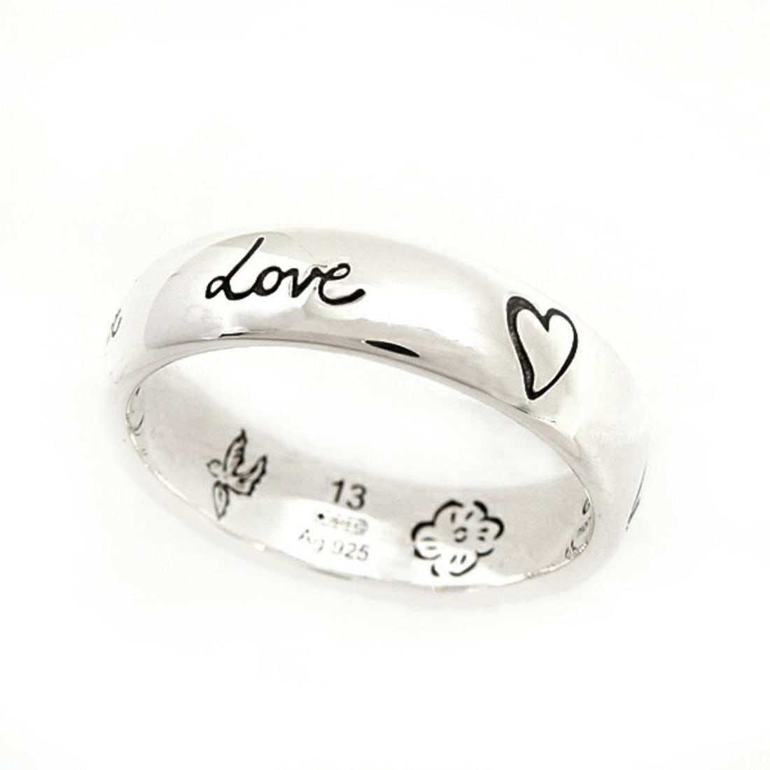 Gucci Women's Blind for Love Ring, Engraved 13 (Size 12+), Sterling Silver, Ag925, SV925, GUCCI: --- Catalog ---Category: SizeJP Size: 12US Size: 6.5Category: DesignType: Band ringGender: WomenMaterial: Silver 925, Sterling silver 925Category: GeneralBrand: Gucci--- Item List ---Section: Conditio