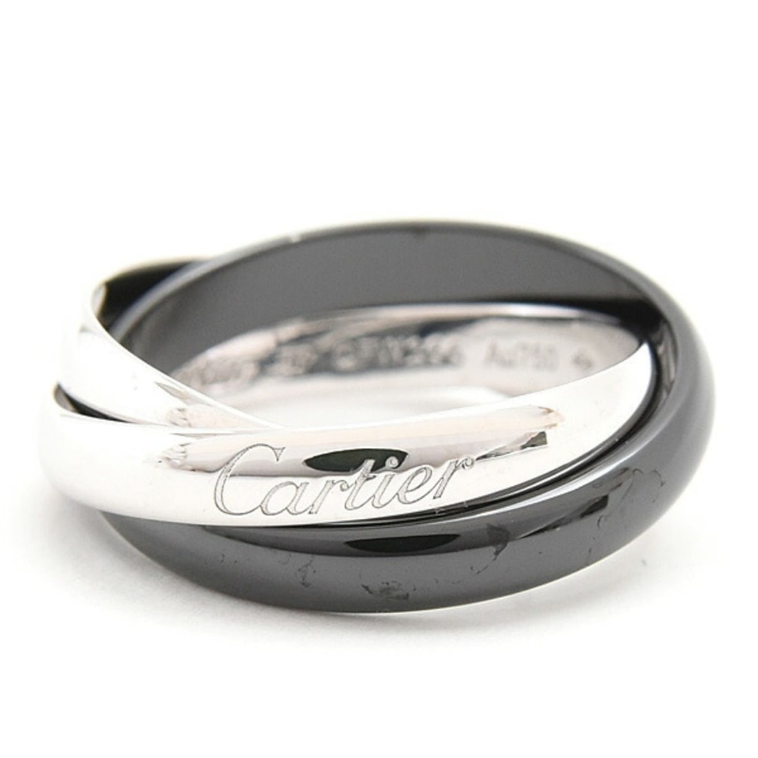 Cartier Men's Trinity Ring, 3-Row, 3.2mm, Sizes 57 and 17, 750WG x CE White Gold: --- Catalog ---Category: SizeJP Size: 17US Size: 8.5Category: DesignType: Band ringGender: MenMaterial: Ceramic, White gold (18K)Category: GeneralBrand: Cartier--- Item List ---Section: ConditionRanki