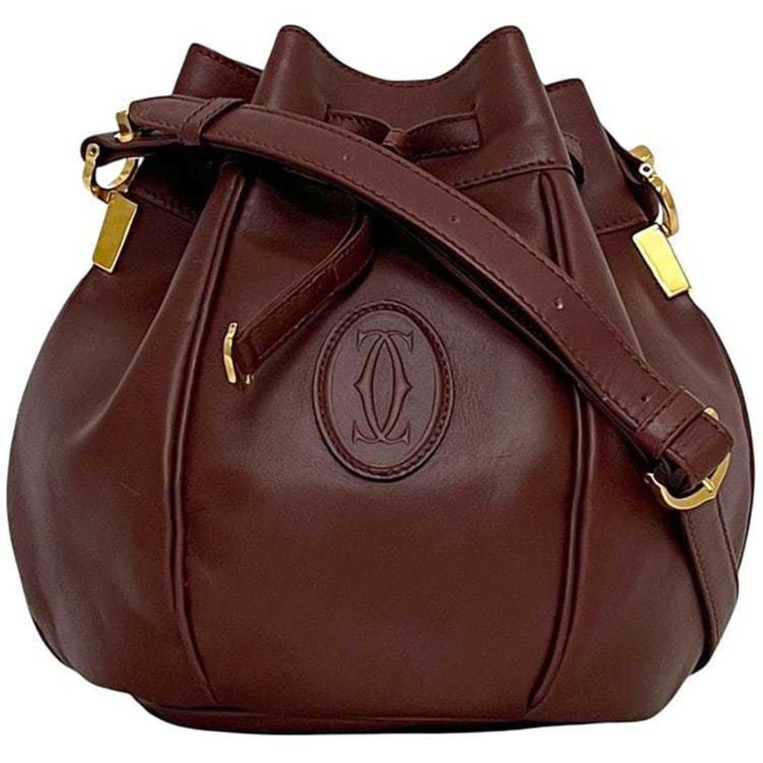 Cartier Shoulder Bag ec-24802 Bordeaux Must Leather Crossbody Bucket Wine Red for Men and Women: --- Catalog ---Category: SizeSize (HxWxD): 23cm x 23cm x 17cm / 9.05'' x 9.05'' x 6.69''Strap Length: 97.5cm - 113cm / 38.38'' - 44.48''Category: DesignType: Shoulder bagColor: BordeauxGender: Men,Wom