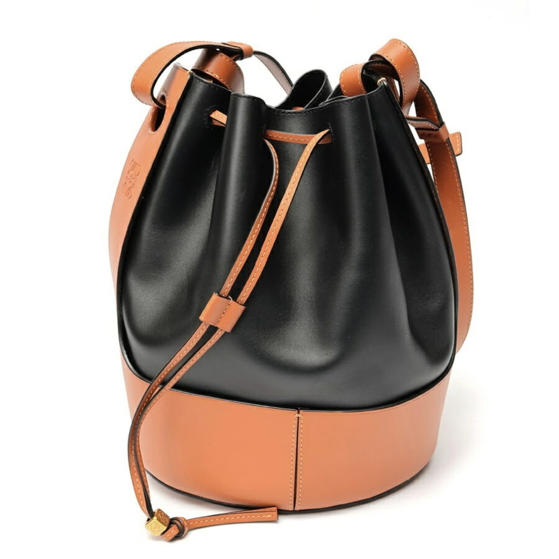 LOEWE Balloon Bag Medium Shoulder 326.75AC30 Leather Black/Brown E-159806 (1 of 20)