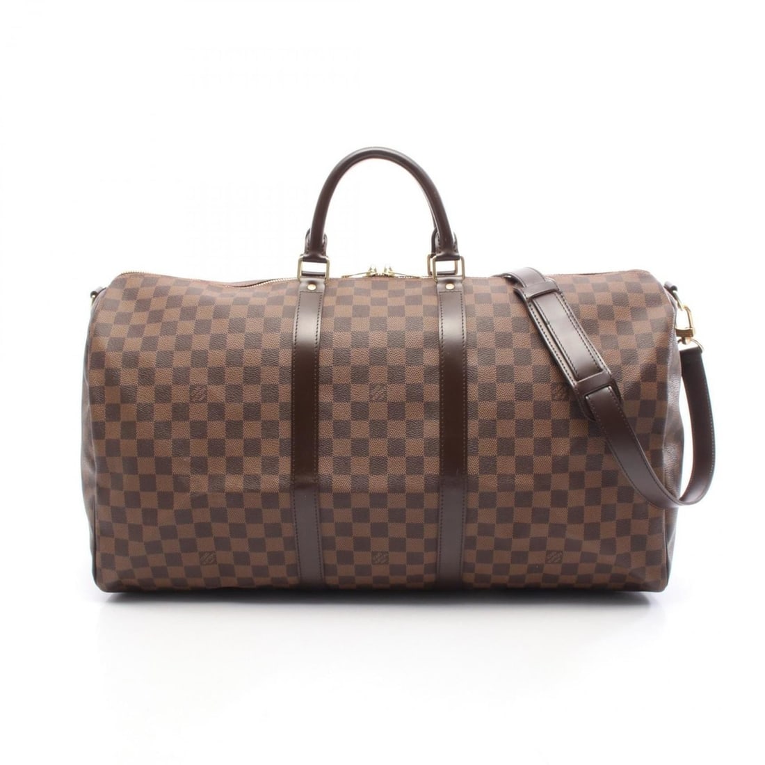 Louis Vuitton Keepall Bandouliere 55 Boston Bag, Coated Canvas and Leather with Damier Finish,: --- Catalog ---Category: SizeSize (HxWxD): 31cm x 55cm x 25cm / 12.2'' x 21.65'' x 9.84''Category: DesignType: Boston bagColor: Brown, Damier CanvasGender: Men,WomenMaterial: Coated canvas , Leather C