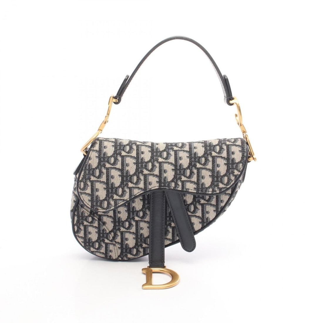 Christian Dior Dior Saddle Bag Mini Oblique Jacquard Handbag Canvas Leather Women's Ivory Navy (1 of 20)