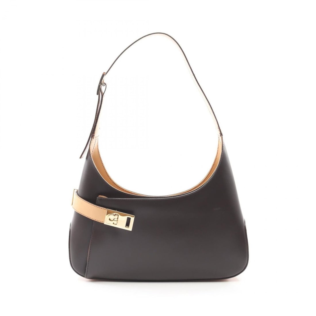 Salvatore Ferragamo Gancini shoulder bag, leather, women's, brown and beige: --- Catalog ---Category: SizeSize (HxWxD): 14cm x 28cm x 6cm / 5.51'' x 11.02'' x 2.36''Category: DesignType: Shoulder bagColor: Beige, BrownGender: WomenMaterial: Leather Category: GeneralBrand: Salv