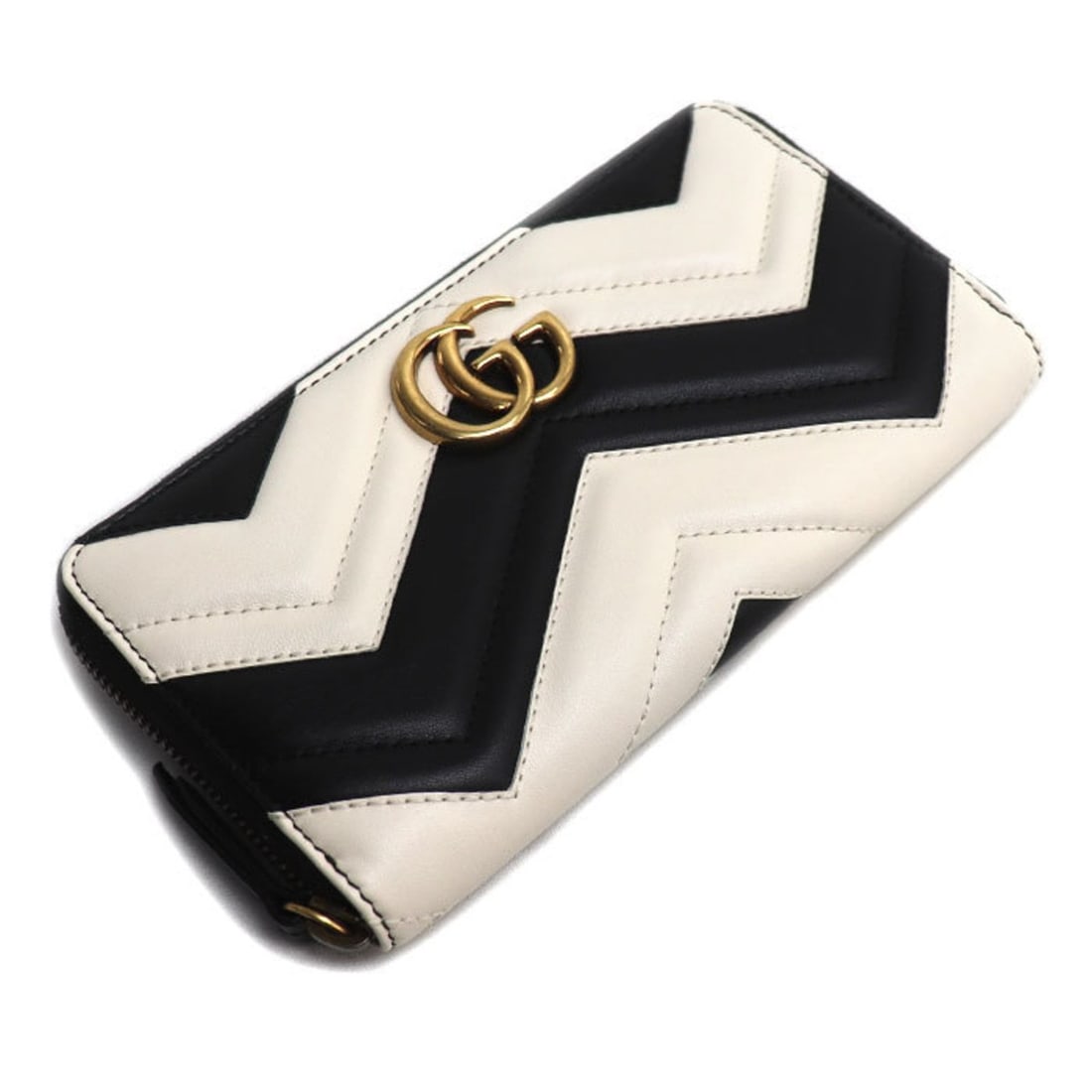 GUCCI GG Marmont Long Wallet, Round, White and Black, Women's, 443123: --- Catalog ---Category: SizeSize (HxWxD): 10.5cm x 19cm x 2cm / 4.13'' x 7.48'' x 0.78''Category: DesignType: Long wallet (bi-fold)Color: Black, WhiteGender: WomenMaterial: Leather Category: GeneralM