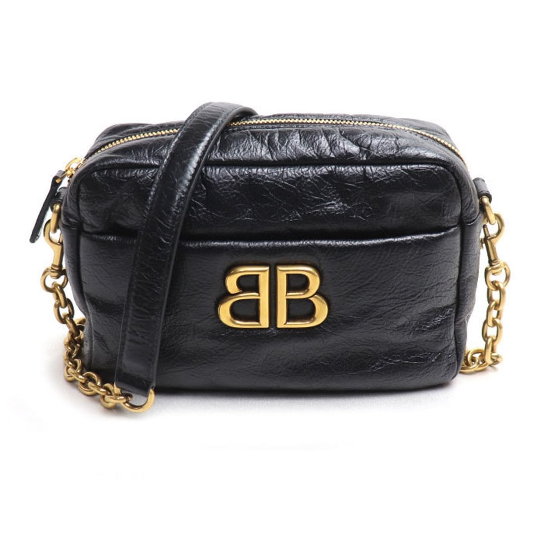 BALENCIAGA Monaco Chain Shoulder Bag, Black, Women's, 806459: --- Catalog ---Category: SizeSize (HxWxD): 14cm x 20cm x 7.5cm / 5.51'' x 7.87'' x 2.95''Category: DesignType: Shoulder bagColor: BlackGender: WomenMaterial: Leather Leather/Fur Type: CalfskinCategory