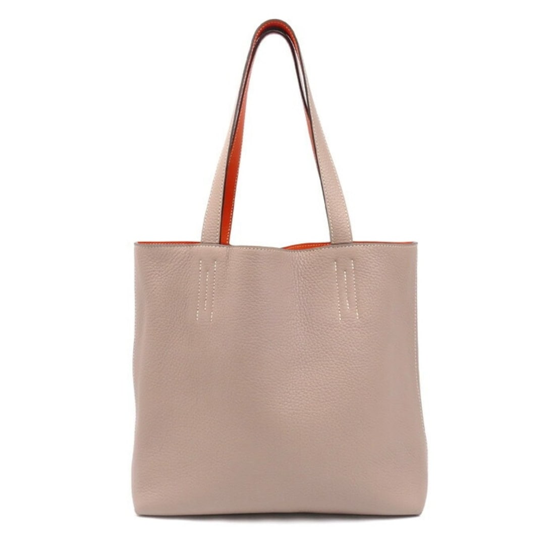 HERMES Double Sens 28 Tote Bag in Orange Poppy and Glycine, Women's, T-Stamp: --- Catalog ---Category: SizeSize (HxWxD): 27cm x 32.5cm x 9.5cm / 10.62'' x 12.79'' x 3.74''Category: DesignType: Tote bagColor: Beige, Orange poppyGender: WomenMaterial: Taurillon clemence leather C