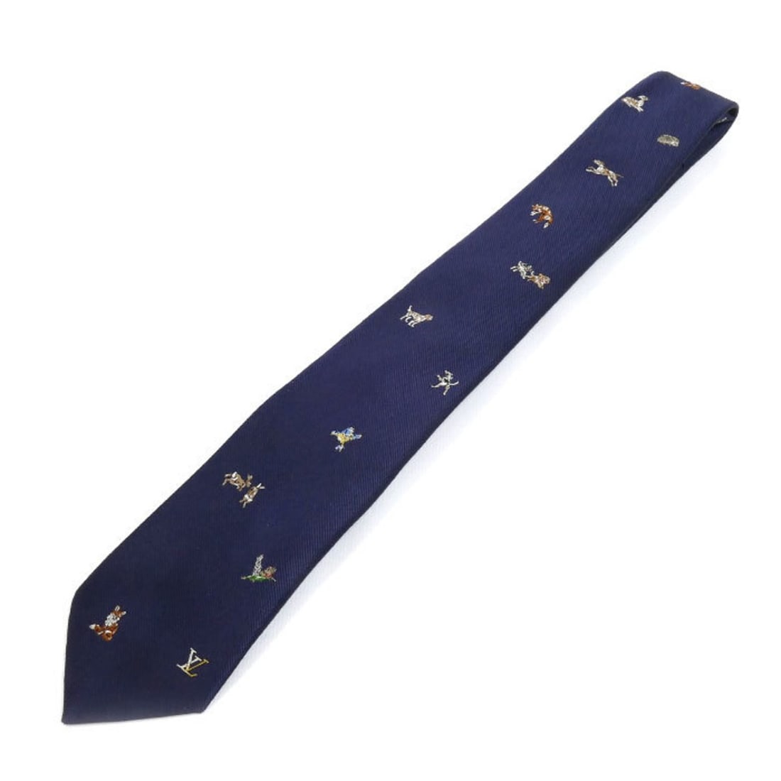 LOUIS VUITTON Louis Vuitton Animal Print Blason Tie, Navy, M97798, Men's (1 of 10)