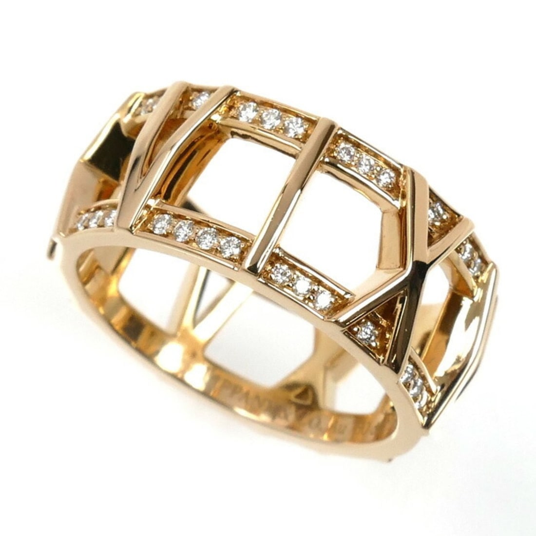 TIFFANY & Co. Tiffany Atlas X Ring in 18K Pink Gold with 0.21ct Diamond, Size 12, 6.7g, Women's: --- Catalog ---Category: SizeJP Size: 12US Size: 6.5Category: DesignType: Band ringColor: Pink goldStone: DiamondGender: WomenMaterial: Pink gold (18K)Weight (ct.): 0.21Category: GeneralBrand: Tiffany
