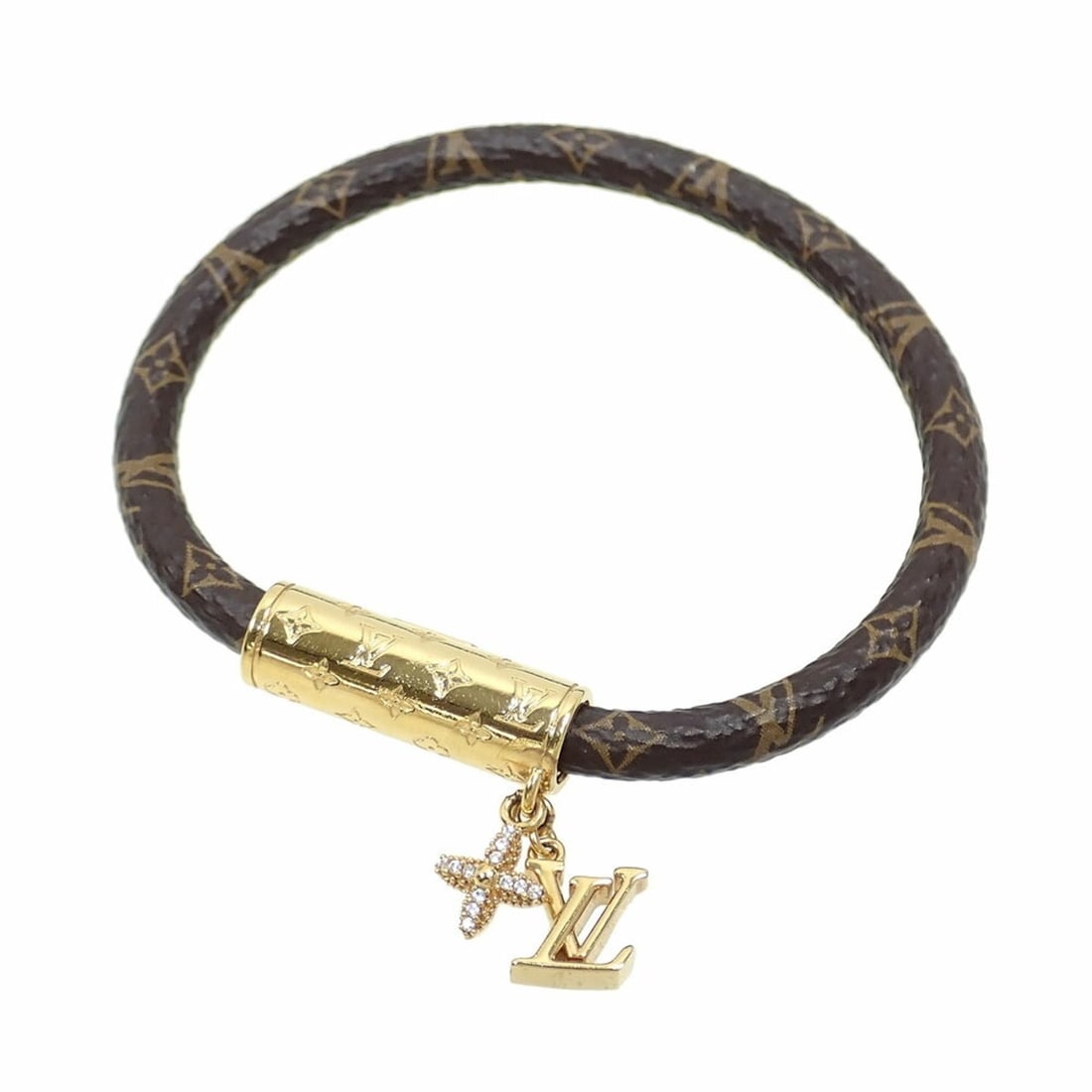 Louis Vuitton Bracelet LV Push Women's Strass Monogram Canvas M1035: --- Catalog ---Category: SizeLength: 16cm / 6.29''Category: DesignType: Charm braceletColor: BrownGender: WomenMaterial: Canvas, Gold plating, MonogramCategory: GeneralMPN: M1035Brand: Louis VuittonCo