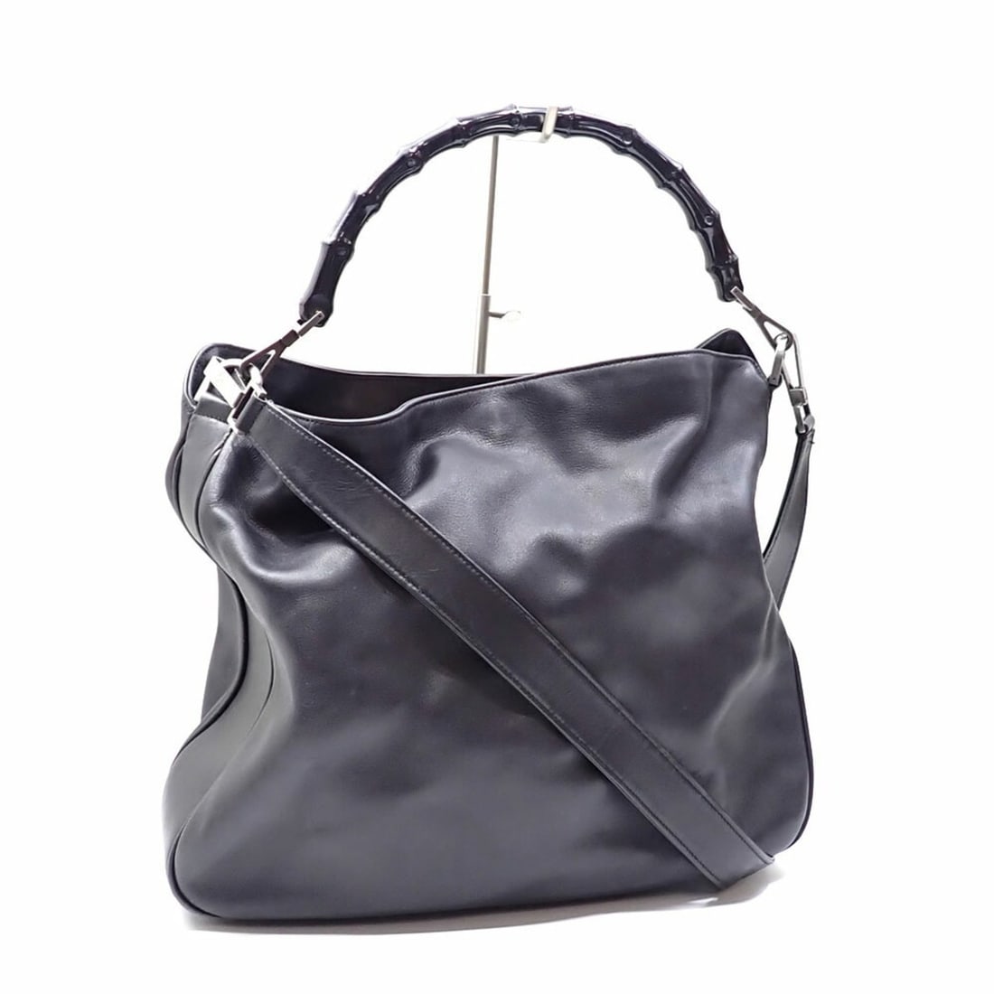 Gucci Bamboo Handbag Women's Black Leather 0011577 (1 of 20)