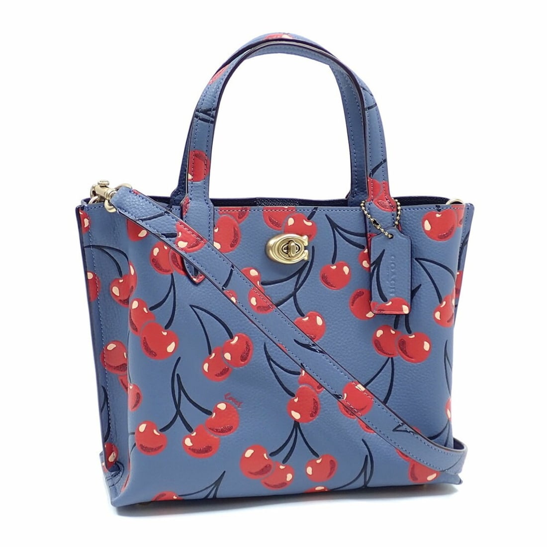Coach Handbag Willow Tote 24 with Cherry Print Women's Blue x Red Leather CA111: --- Catalog ---Category: SizeSize (HxWxD): 19.2cm x 24cm x 10.5cm / 7.55'' x 9.44'' x 4.13''Category: DesignType: HandbagColor: Blue, Red colorGender: WomenMaterial: Leather Category: GeneralMPN: CA11