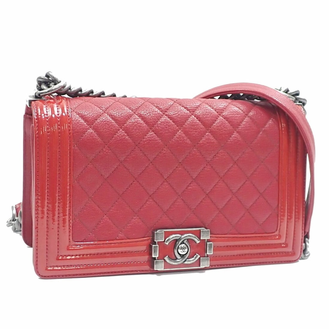 Chanel chain shoulder bag Boy 25 Matelasse ladies red calf leather A92193 Coco mark (1 of 20)