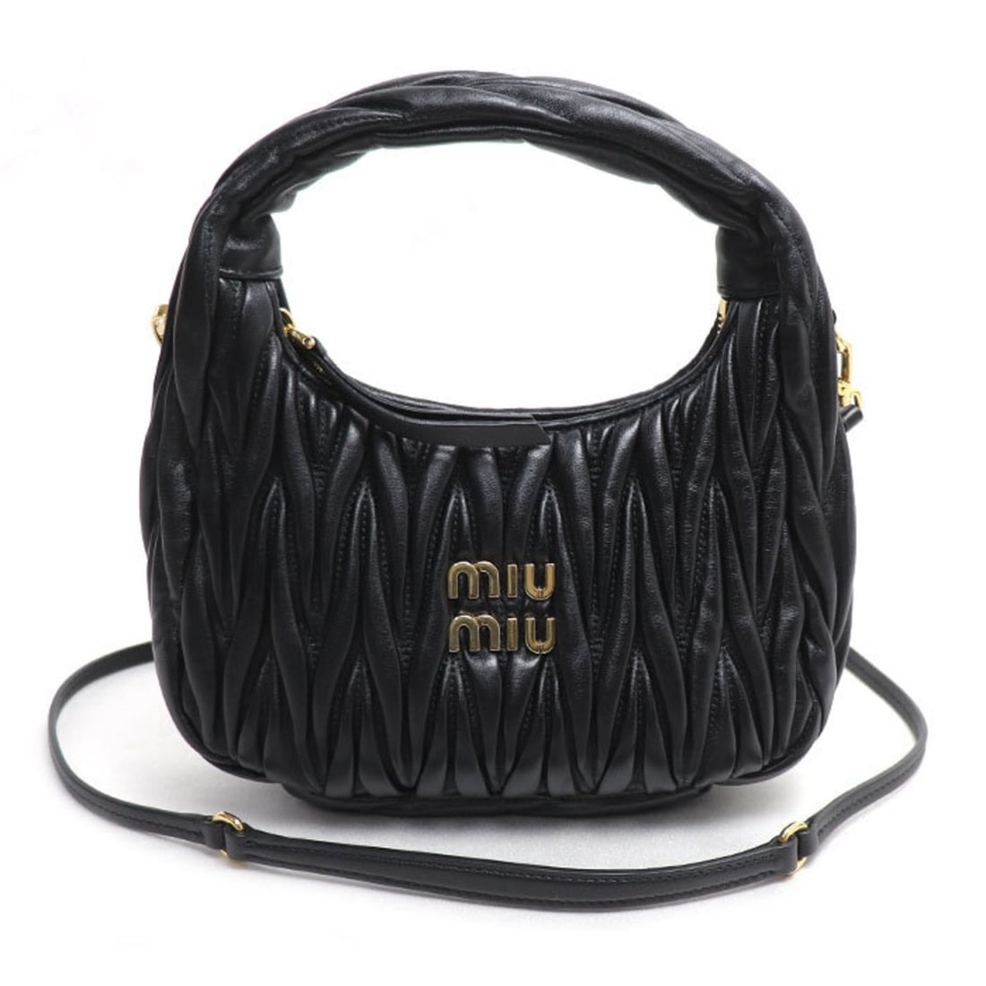 MIUMIU Miu Wonder Matelassé Leather Hobo Small 2-Way Shoulder Bag, Black, 5BC125_AN88_F0002_V_OOY,: --- Catalog ---Category: SizeSize (HxWxD): 17cm x 20cm x 6cm / 6.69'' x 7.87'' x 2.36''Category: DesignType: Shoulder bagColor: BlackGender: WomenMaterial: Leather Category: GeneralMPN: 5BC125_AN88_F0