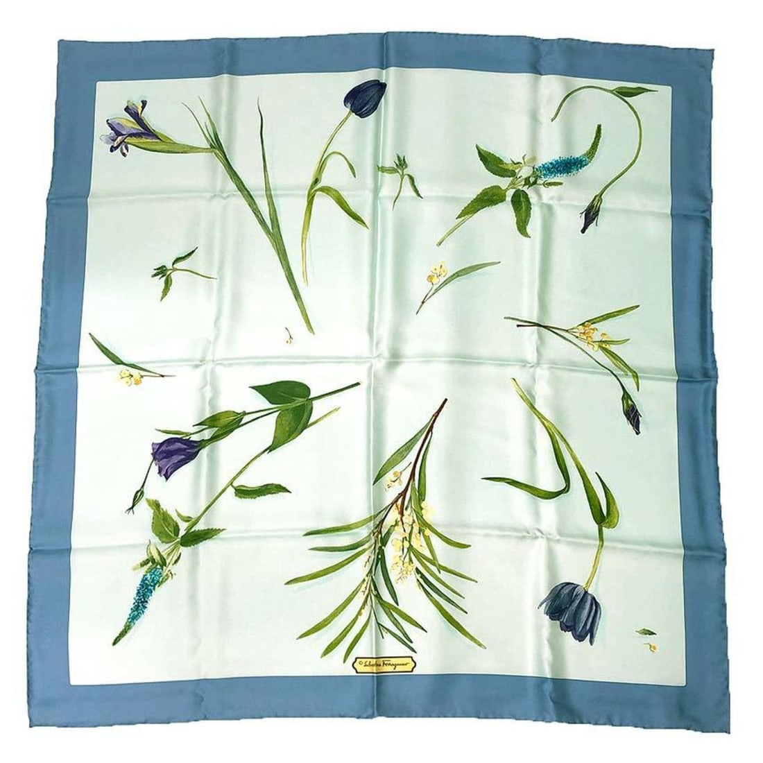 Salvatore Ferragamo Scarf, Muffler, Flower, Silk, Blue (1 of 17)