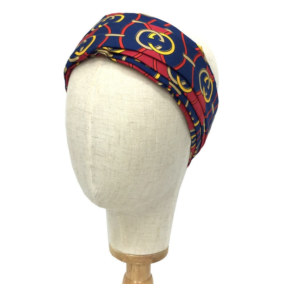 Gucci Interlocking G Rhombus Hairband 572207 3G001 4174 GG WG Headband Turban 100% Silk Navy x Red (1 of 18)
