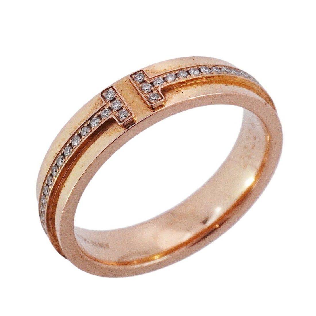 Tiffany T Narrow Ring, 18KPG Pink Gold with Diamonds, Size 12.5, Women's: --- Catalog ---Category: SizeJP Size: 12.5US Size: 6.5Category: DesignType: Band ringStone: DiamondGender: WomenMaterial: Pink gold (18K)Category: GeneralBrand: Tiffany--- Item List ---Section: Condit