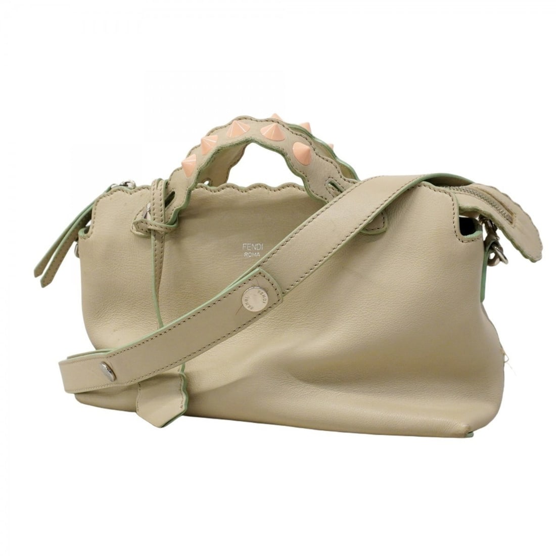 Fendi By the Way Leather Handbag in Beige and Pink, 2-Way Bag for Women: --- Catalog ---Category: SizeSize (HxWxD): 18cm x 28cm x 13cm / 7.08'' x 11.02'' x 5.11''Category: DesignType: HandbagColor: Beige, PinkGender: WomenMaterial: Leather Hardware Color: SilverCategory: G