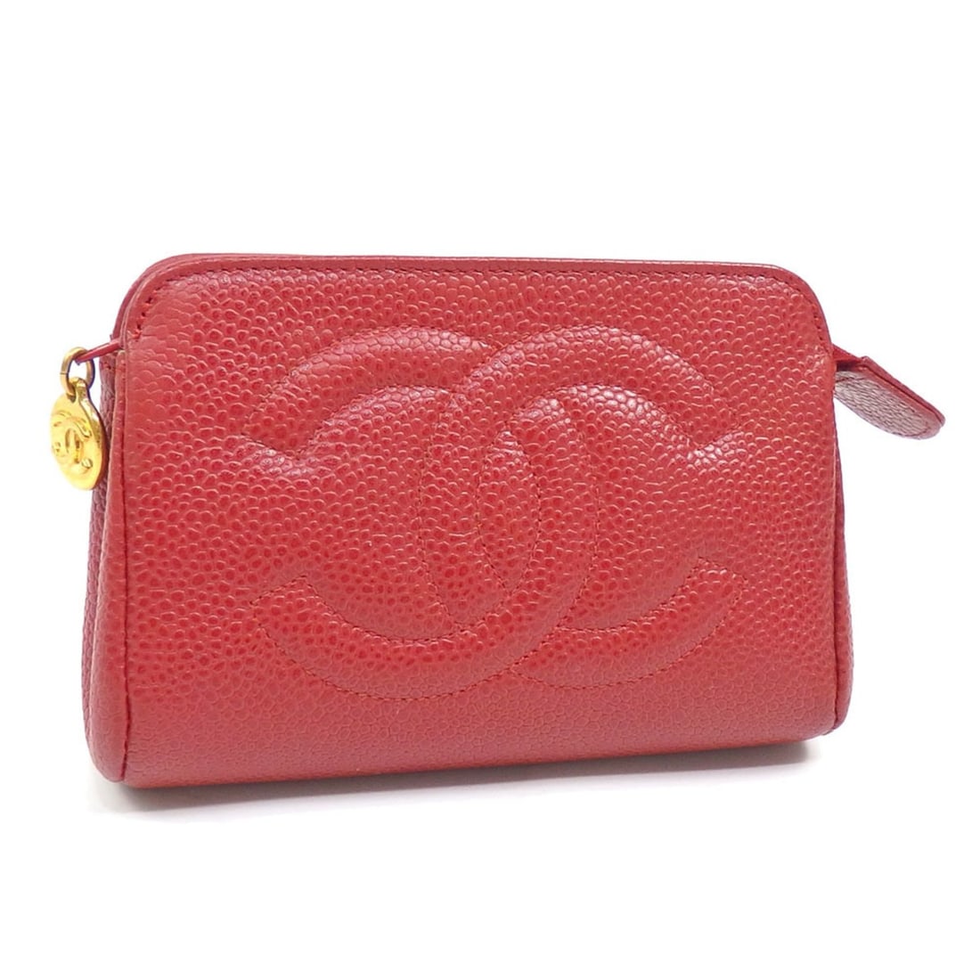 Chanel mini pouch for women, red caviar skin, Coco mark, resealable (1 of 19)