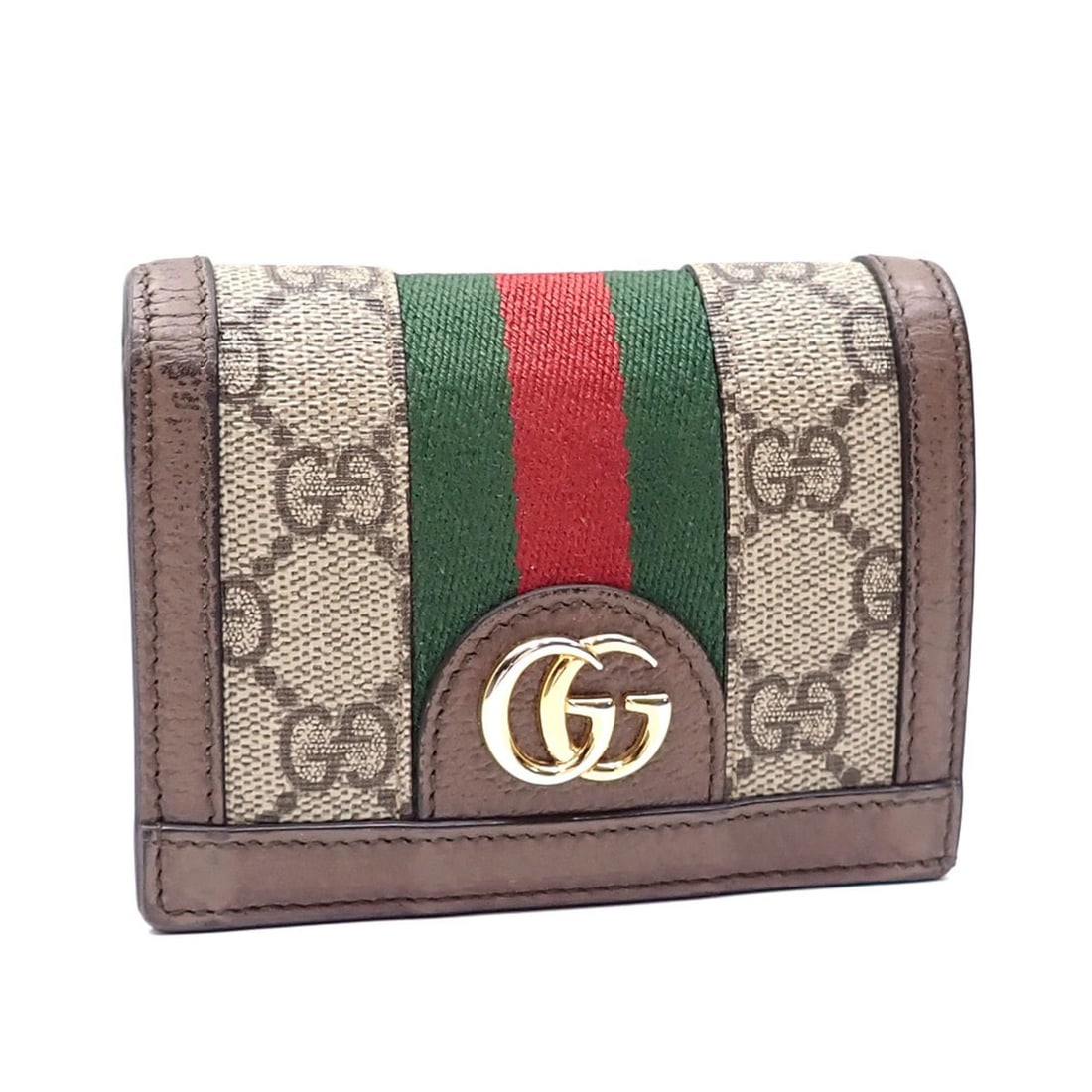 Gucci Ophidia GG Bifold Wallet Card Case Women's Beige Dark Brown Supreme Canvas 523155 (1 of 16)