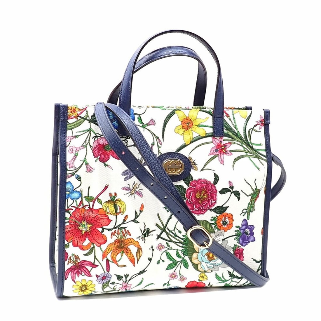 Gucci Flora Handbag Women's White Multicolor Leather Canvas 550141 Shoulder Flower (1 of 10)